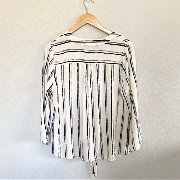⭐️ Blue Rain Tie Button Down Striped Medium Blouse - Picture 11 of 11